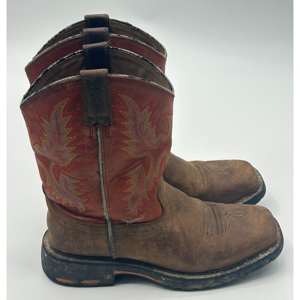 Ariat WorkHog Youth Cowboy Boots 3.5 Dark Earth Brick Square Toe 3 1/2 Boys